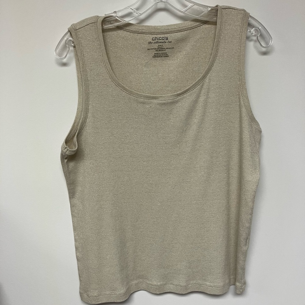 Chico's metallic Beige Tank Top with gold flecks, 3 (14-16)
